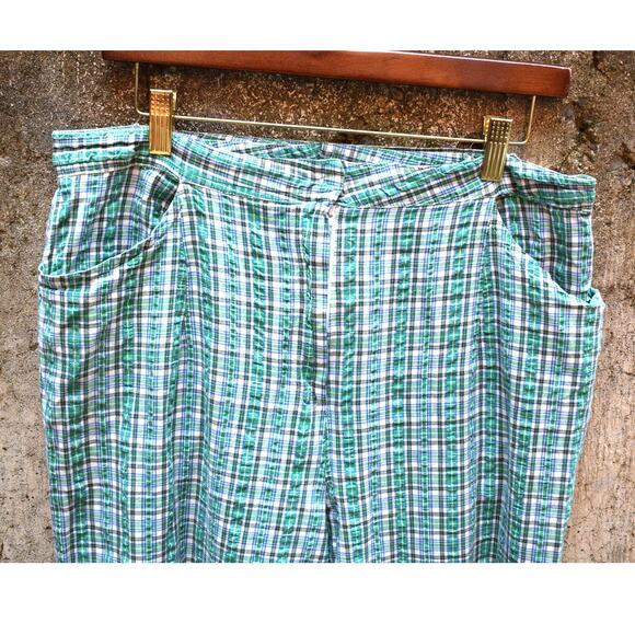 Vintage Green & White Plaid Pants – Lightweight Cotton Blend – Size Medium - Picture 2 of 3
